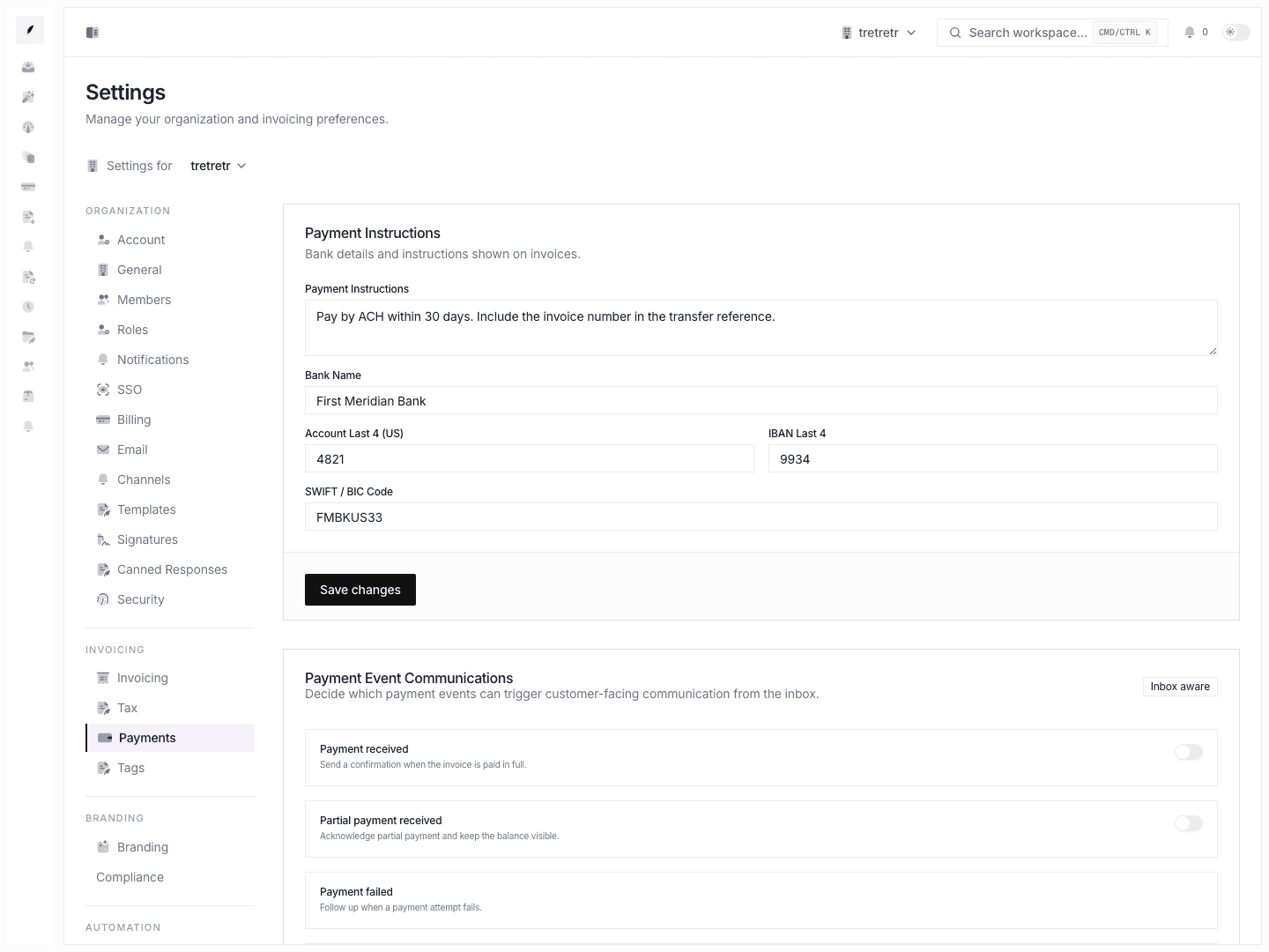 Conduitt payment settings and ledger context